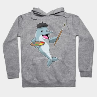 Dolphin as Painter with Paint brush & Colour Hoodie